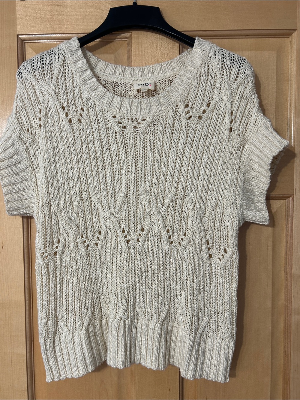 BiBi Cream Short-Sleeve Scoop Neck Knit Sweater